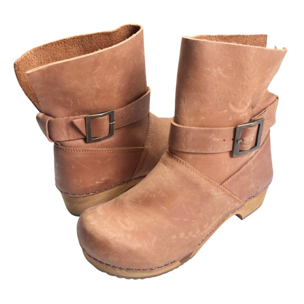 Sanita | Women | Runa Flex Tan Oiled Leather Buckle Wooden Heeled Boots | Sz 6.5